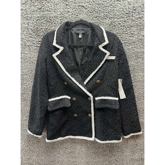 Aqua Jackets & Blazers - NWT Aqua Double Breasted Tweed Tipped Trim Blazer Black Womens Size S